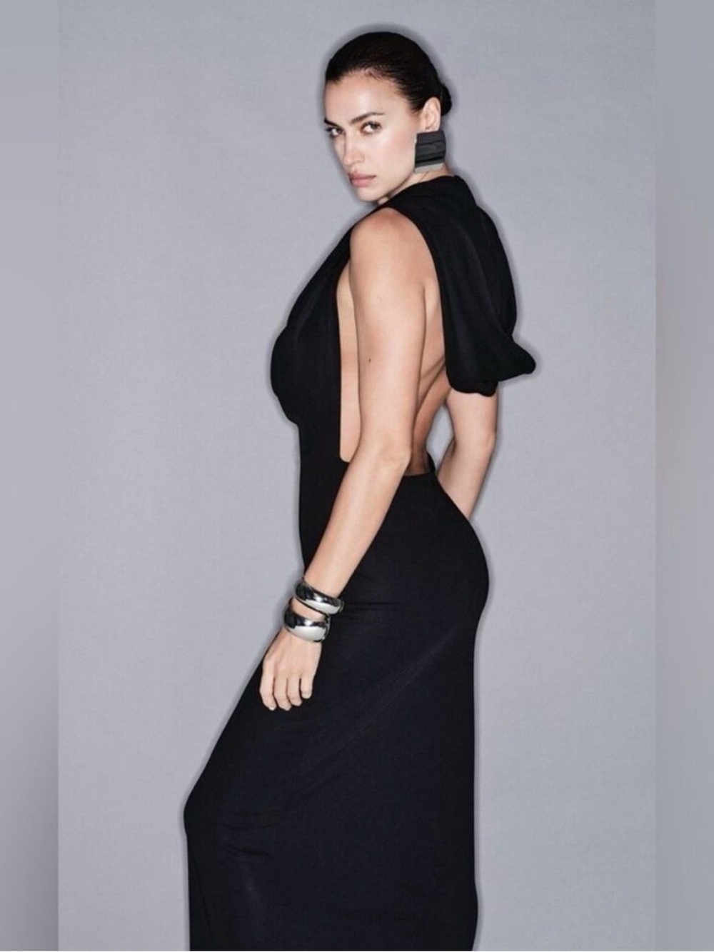 Zara Black Backless Draped Full Length Dress with Hood